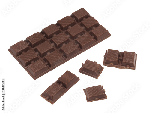 One dark chocolate bar on white background