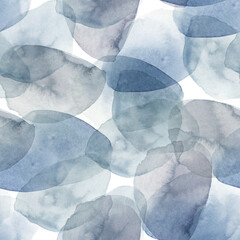 Deken met foto Blauw wit patronen Abstract nordic print with blue geometric shapes on white background. Watercolor seamless pattern. Hand drawn marble illustration. Mixed media art  © natikka