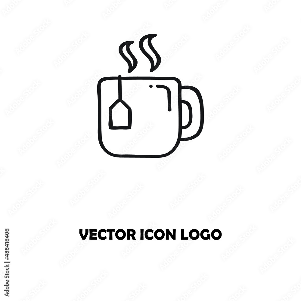 Hot tea cup flat line colored icon.