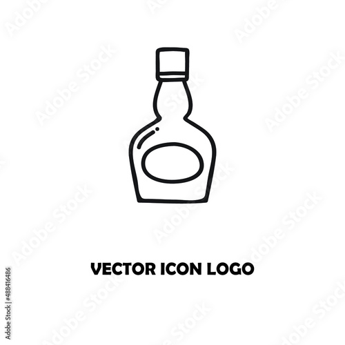 Bottle of whiskey flat line icon. Vector illustration isolated on white background
