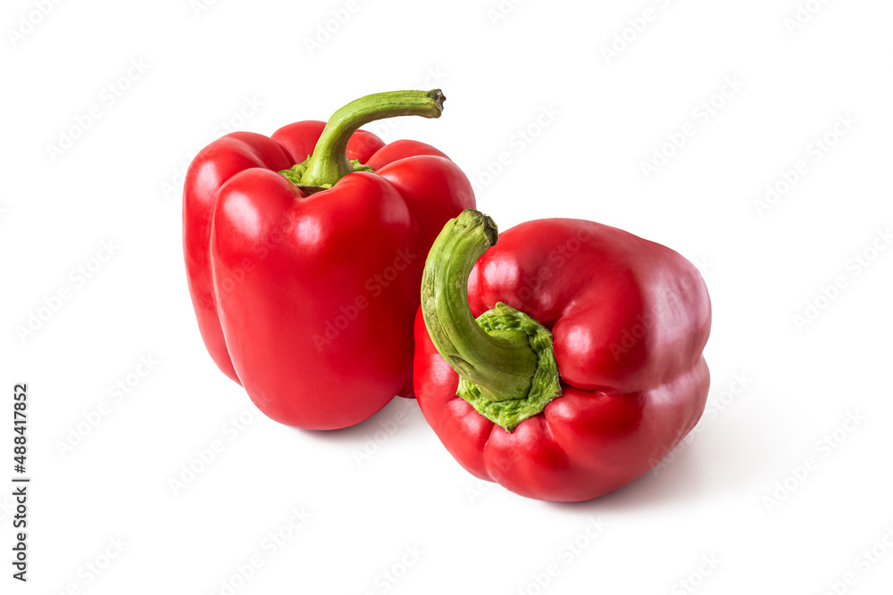 Bulgarian peppers with red skin on a white background
