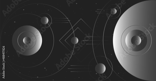 Abstract futuristic technologies. Abstract background with dynamic lines, circles, squares and cubes. Applicable for wall poster, poster, ui, cover, banner, social media.