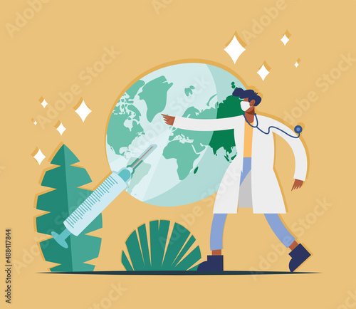 doctor vaccinating the earth