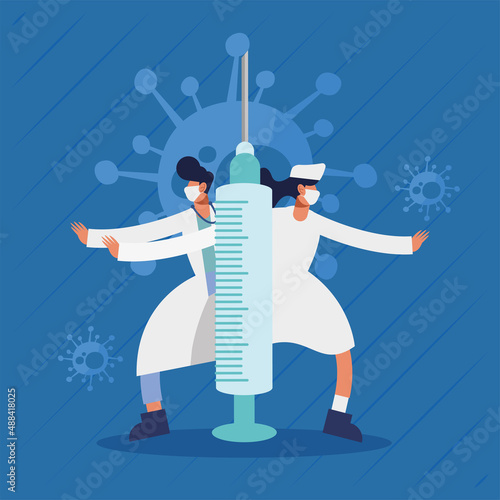 doctors and covid19 vaccine syringe