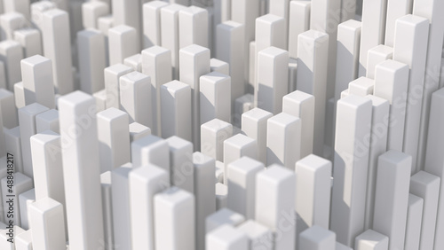 Group of white blocks. Close-up. Abstract illustration, 3d render.