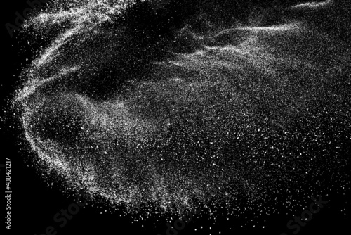 Distressed white grainy texture. Dust overlay textured. Grain noise particles. Snow effects pack. Rusted black background. Vector illustration, EPS 10.  