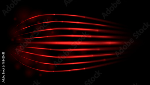 Red laser beams. Warm or hot air flow. Warming rays. Speed, supersonic wave