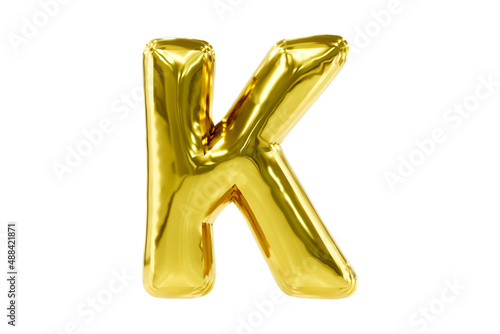 Golden party font metellic golden letter K made of realistic helium balloon  Premium 3d illustration.