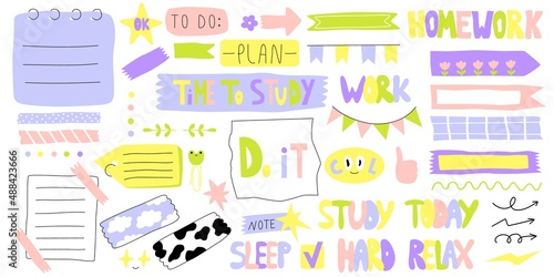 Signs and symbols for organized your planner. Template for stickers, scrapbooking, wrapping, notebooks, diary. Spring pastel beauty collection.
