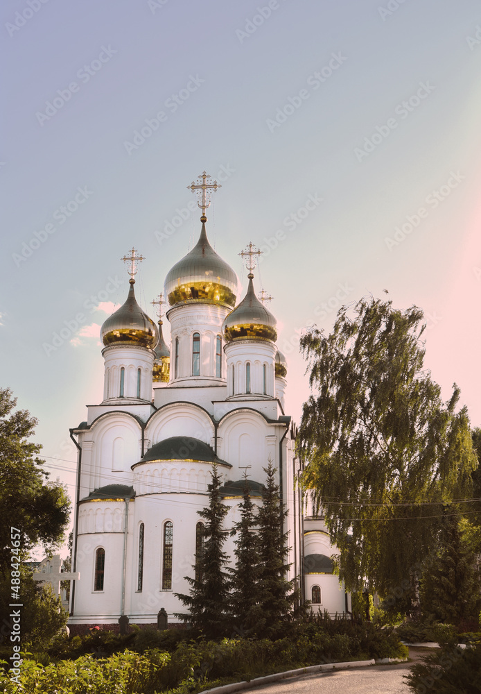 Church of St. Nicholas the Wonderworker in St. Nicholas Monastery in Pereslavl-Zalessky, Russia, sunny summer day