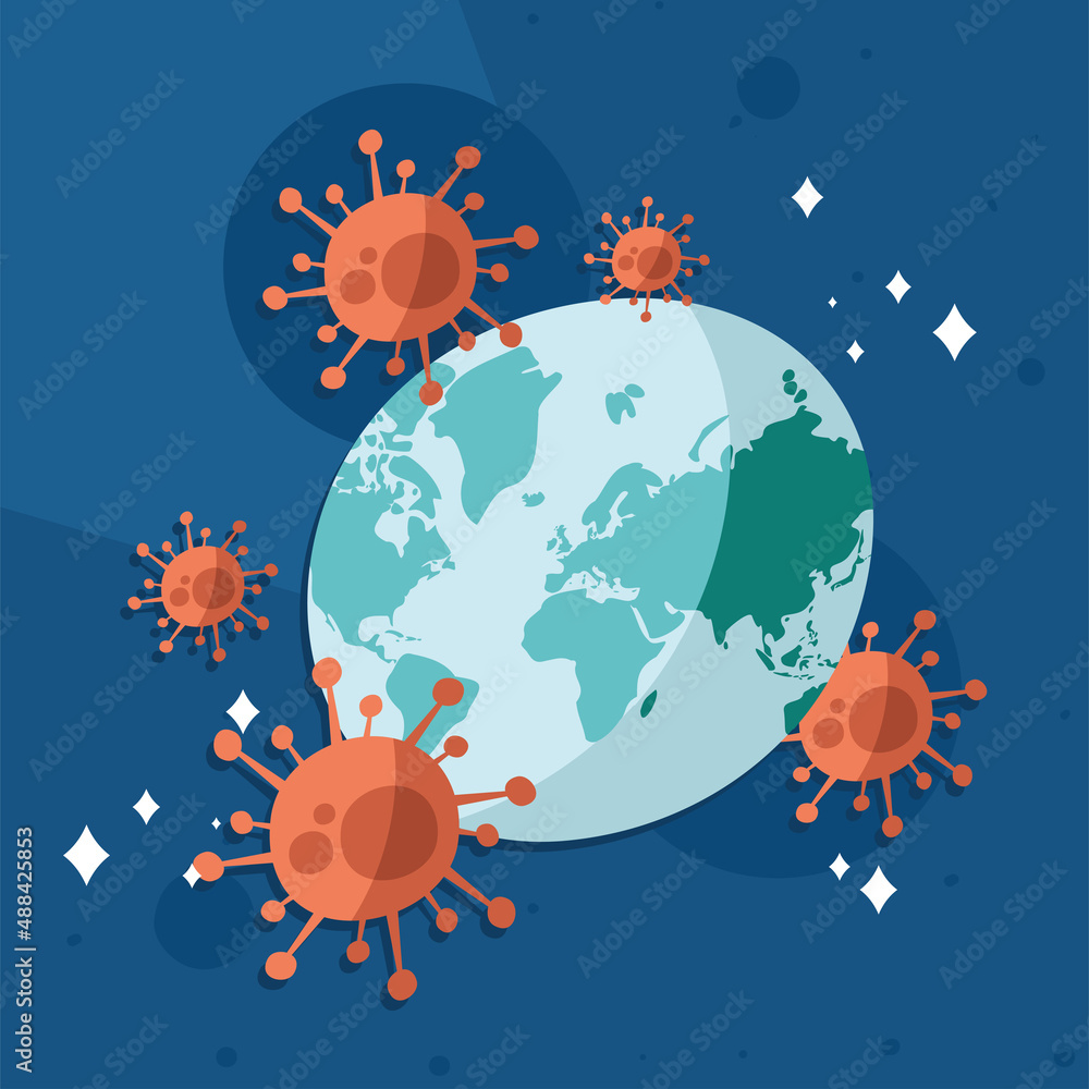 Naklejka premium planet with covid19 particles