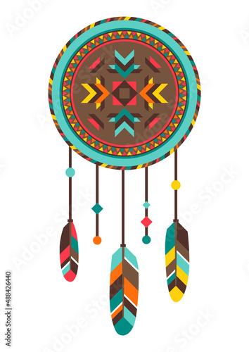 Illustration of american indians dreamcatcher. Ethnic image in native style.