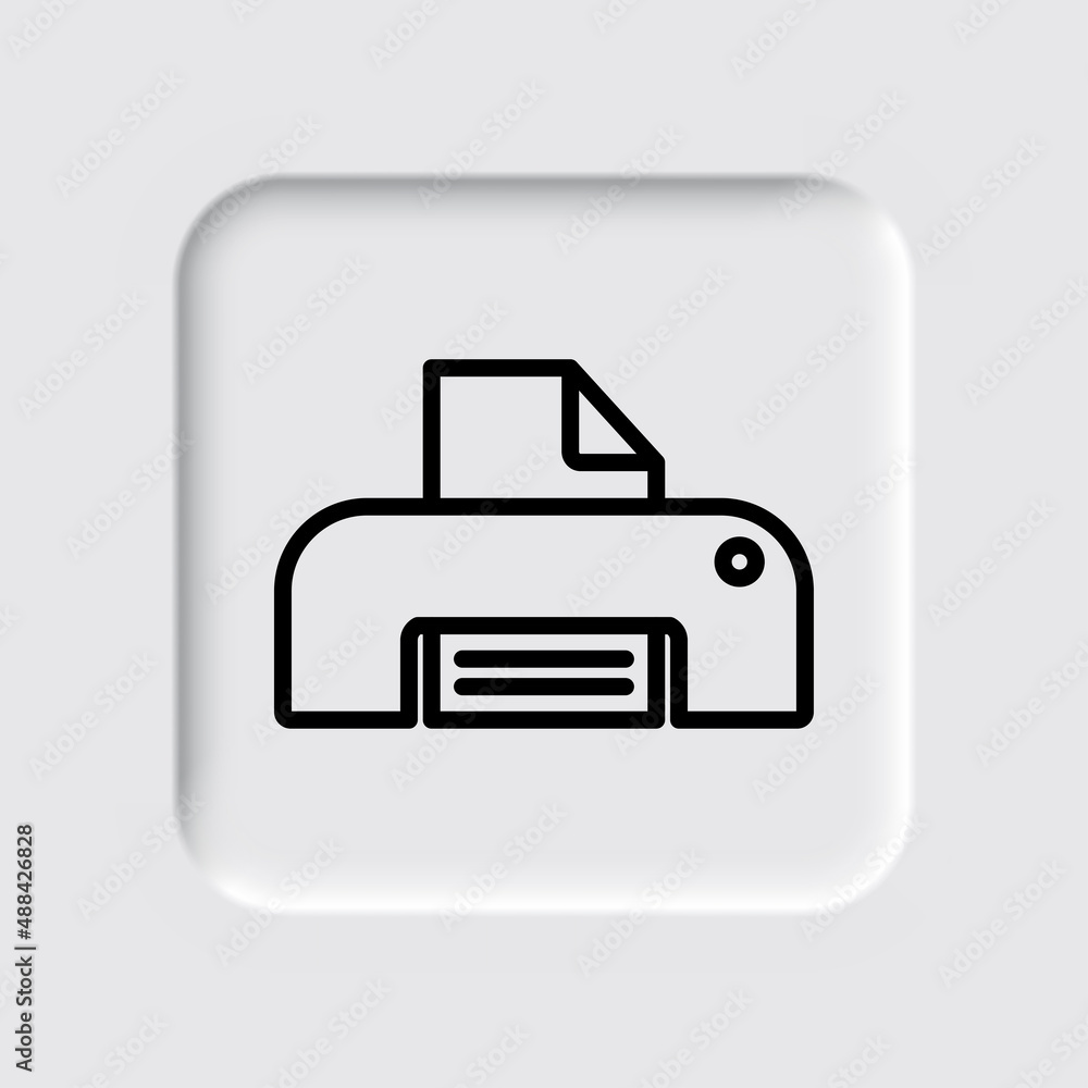 Printer, print simple icon. Flat desing. Neumorphism design.ai Printer, print simple icon. Flat desing. Neumorphism design.ai