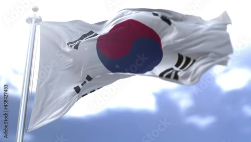 Korea South flag waving against the sky. High quality 4k footage