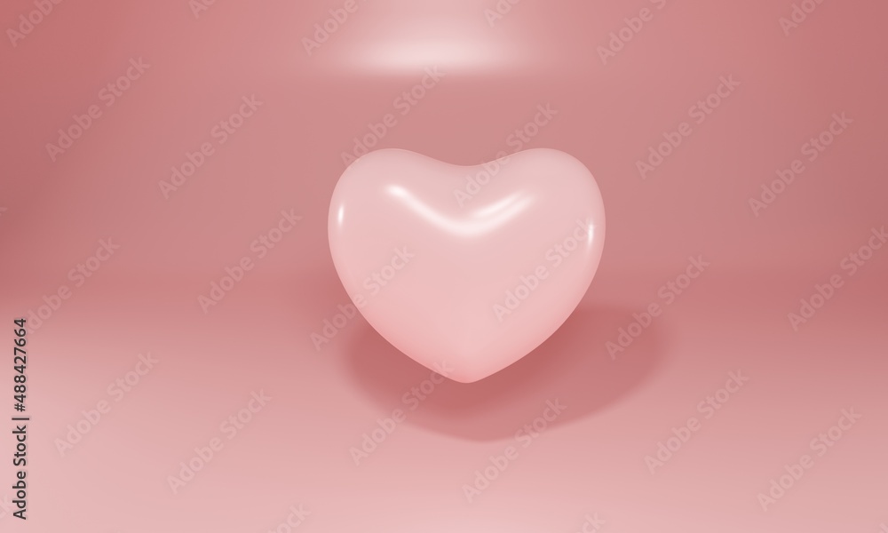 3d pink heart on pink background. Festive greeting concept. 3d realistic illustration