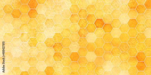 Orange or yellow seamless grunge and technology concept  3d honeycomb hexagon background with geometric shapes, modern hexagon background for decoration, book cover, template and construction.