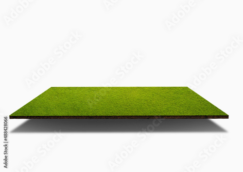  Piece of ground with grass in garden isolated on a white background. 3d illustration