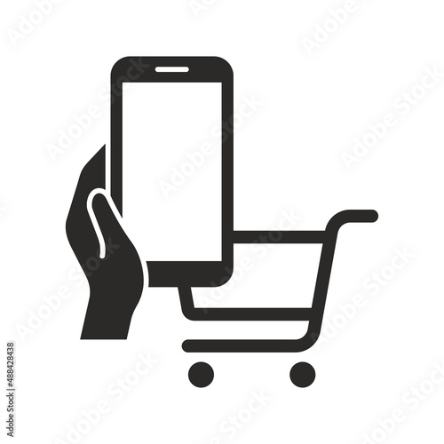 Online shopping icon. Shopping list. Supermarket trolley. Add to basket. Vector icon isolated on white background.