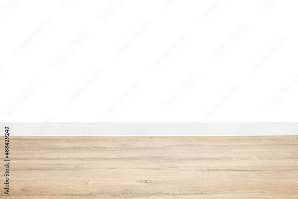 Background with empty white wall with wooden floor with big space for advertisement or text. Background with empty white wall with wooden floor with big space for advertisement or text.