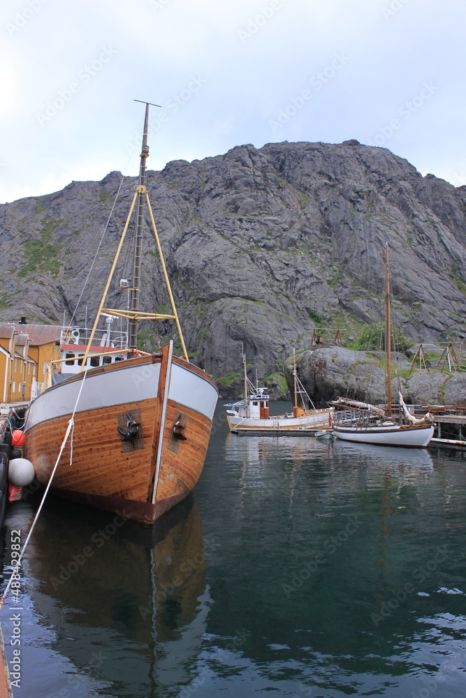 custom made wallpaper toronto digitalboats in the water against the backdrop of the mountains - Nusfjord, Lofoten