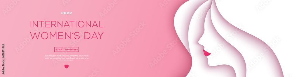 International Women's Day banner with paper cut woman face on pink  background. 8 march vector illustration. Abstract girl portrait cutout.  Minimal feminine header for spa beauty salon, hairdresser  Stock-Vektorgrafik | Adobe Stock