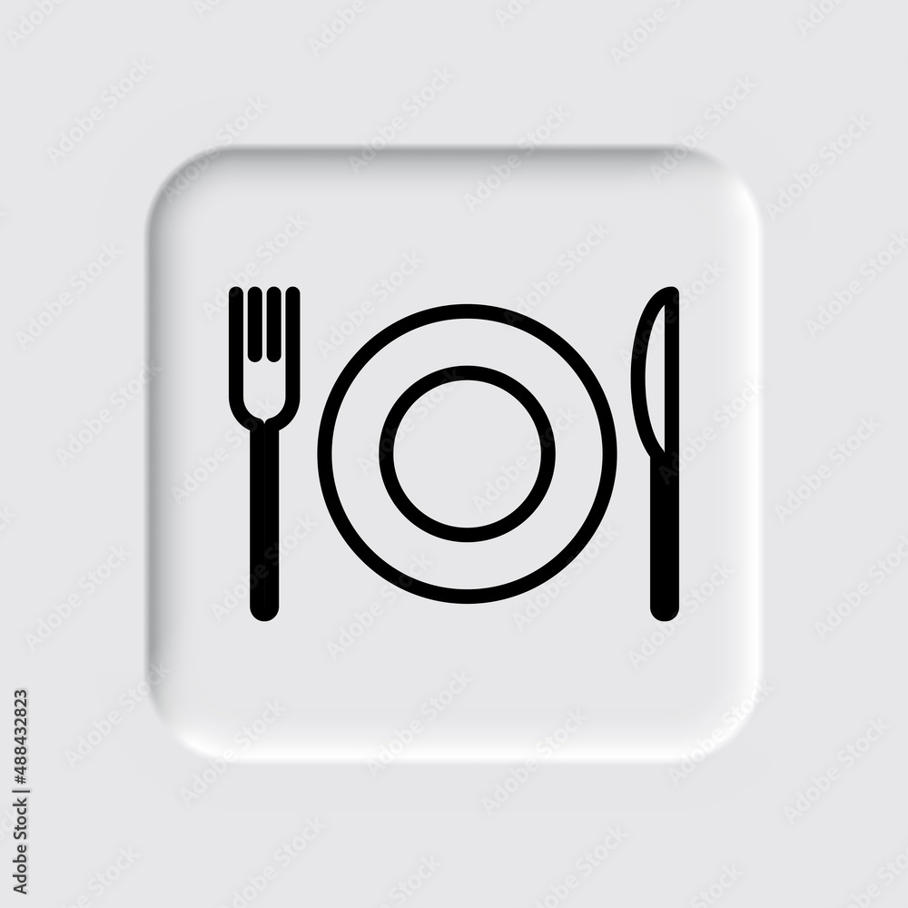 Restaurant, fork knife plate simple icon. Flat desing. Neumorphism design.ai Restaurant, fork knife plate simple icon. Flat desing. Neumorphism design.ai