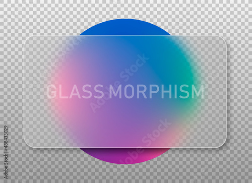 Transparent glass square card design. Realistic glass morphism. Vector illustration. photo