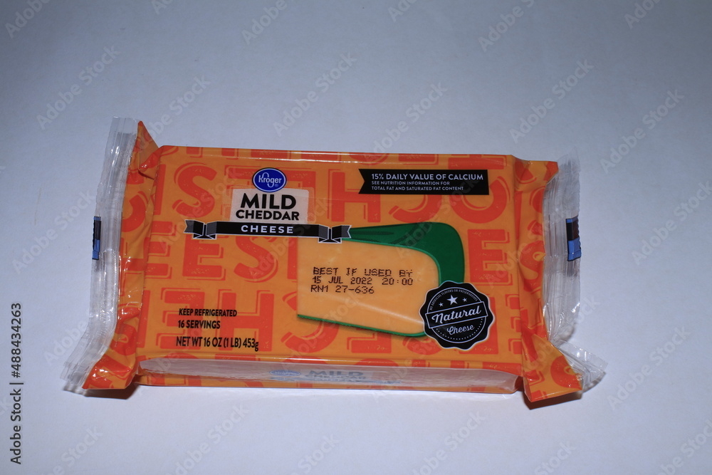 Kroger Mild Cheddar Cheese shot closeup that's bright and colorful in