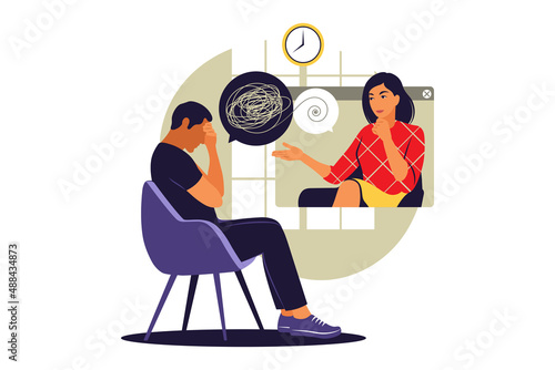 Psychological counseling concept. Psychological assistance service online . Vector illustration. Flat.