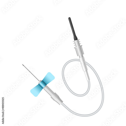 Medical dropper plastic catheter realistic for blood transfusion and donation isolated
