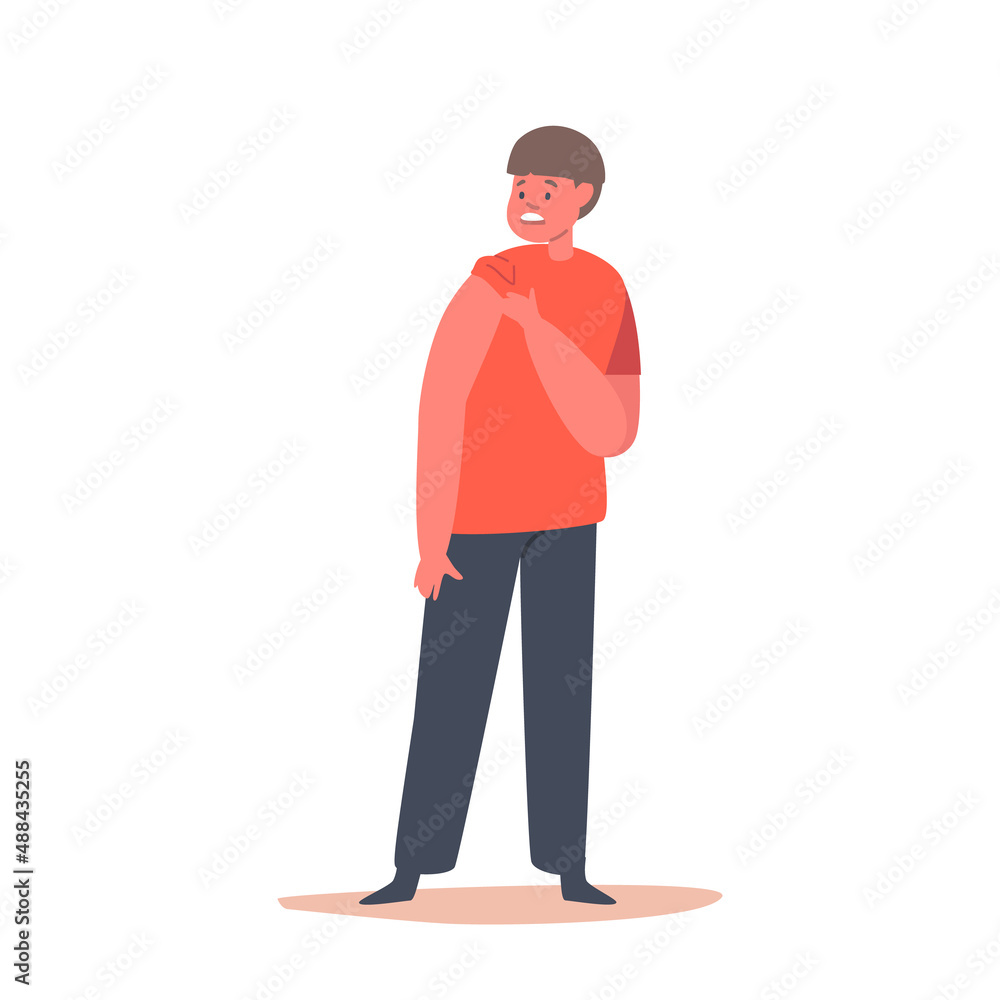 Little Boy Character Prepare Shoulder for Vaccination, Kids Health Care. Child with Scared Face Afraid of Vaccine Little Boy Character Prepare Shoulder for Vaccination, Kids Health Care. Child with Scared Face Afraid of Vaccine