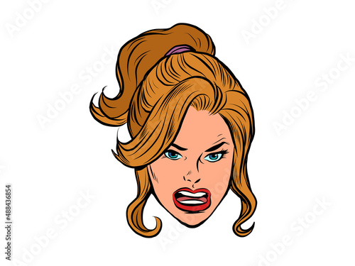 Angry angry face of a woman, human emotions. Human head