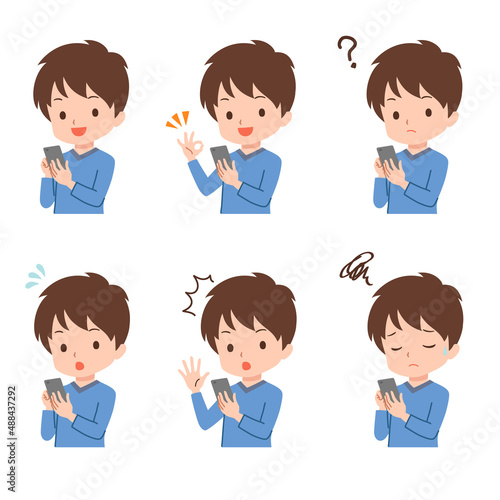 スマートフォンを操作する男性のイラスト
