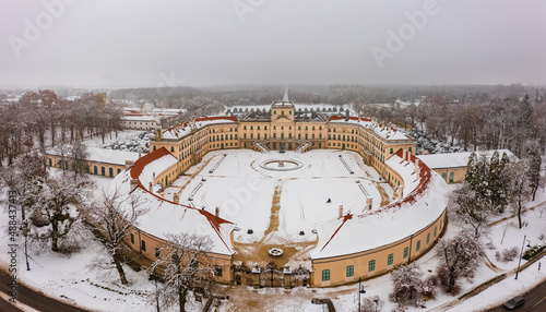 Tableau sur toile Aerial panoramic view of the famous Esterhazy castle near Sopron on a snowy winter day