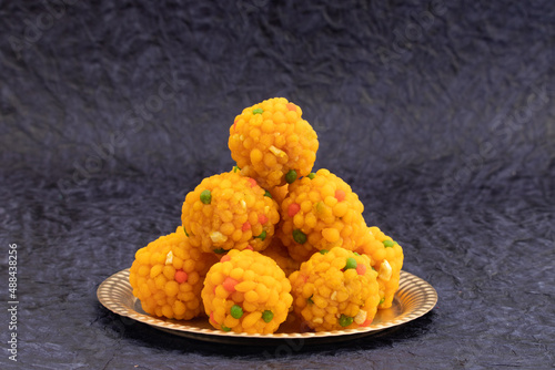 Jodhpuri Bundi Laddu Also Called Tiranga Boondi Ladoo Mithai Is Made Of Besan Sooji Suji Desi Ghee Is Enjoyed On Deepawali, Dussehra, Rakshabandhan, Rakhi, Vinayaka Ganesh Chaturthi and Janmasthami