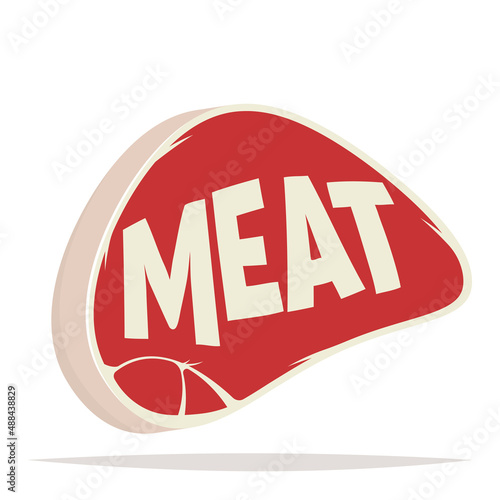 cartoon illustration of a steak with word meat in it
