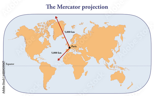 The Mercator projection of the earth and the distortion of sizes far from the equator photo