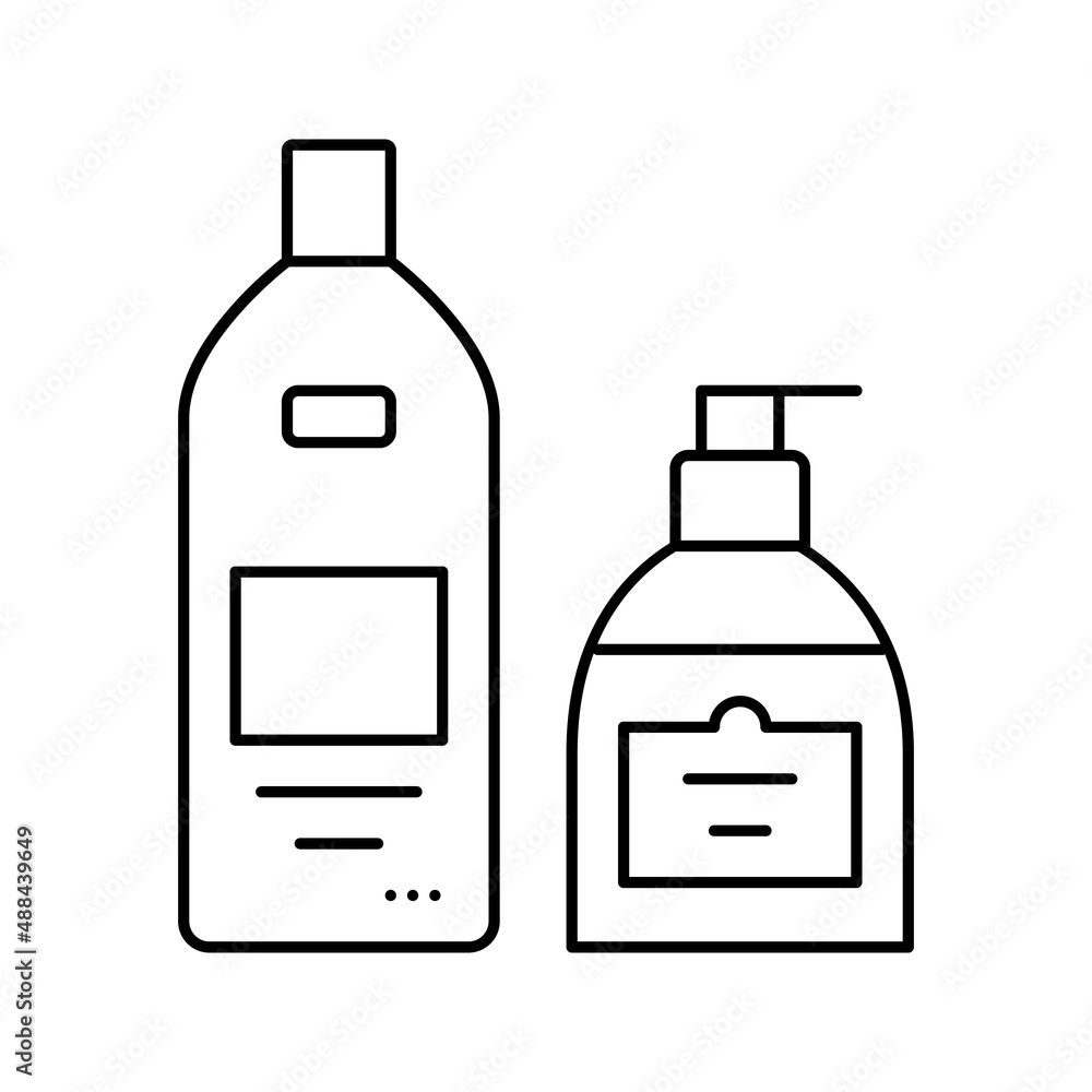 shower gel, soap and cream bottles line icon vector illustration shower gel, soap and cream bottles line icon vector illustration