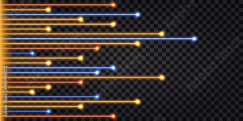 Fiber optic cable lines with neon light glow effect. Network connection, digital  communication technology design. Isolated on tranparent background. Vector illustration