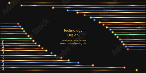 Fiber optiv technology background. Colorful impulse cable line with neon glowing light effect. Network, communication, connection digital techno business banner or poster. Vector illustration