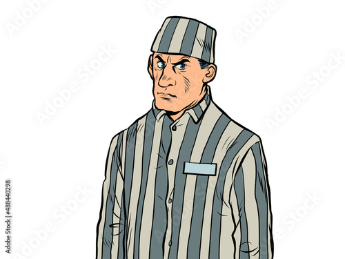 a prisoner in a striped uniform, a dangerous criminal. A lawbreaker in prison
