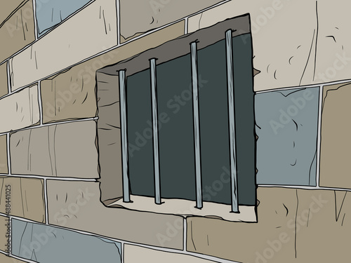 Prison window, prison bars. Unfreedom. A powerful wall, politics and justice