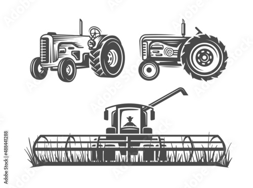 Set of vintage tractor isolated on white background. Vector illustration