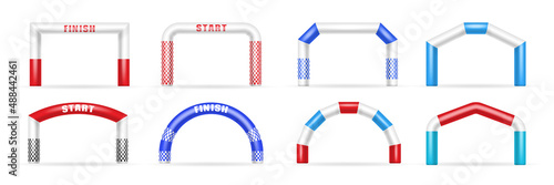 Set of realistic inflatable arches with start and finish inscription. Balloon rubber gates