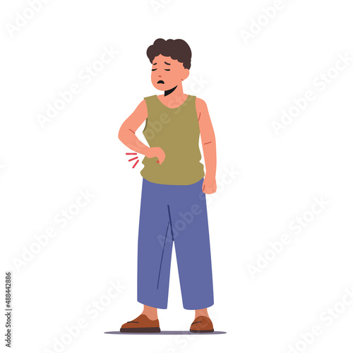 Sick Kid Suffer of Ache or Pain in Arm Isolated on White Background. Sad Child Feel Hurt in Arm, Children Health Problem