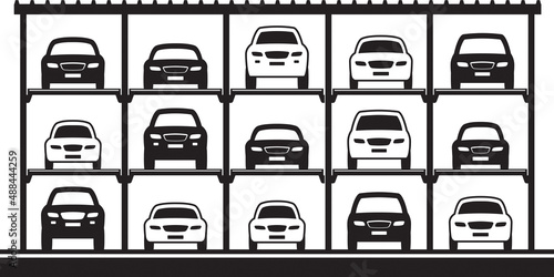 Multilevel  hydraulic car parking - vector illustration