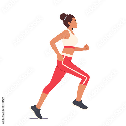 Happy Female Character Run Isolated on White Background. Athletic Woman in Sports Wear Running Marathon or Sprint