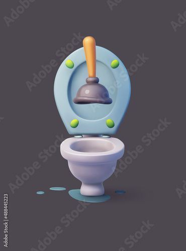 Clogged toilet bowl with plunger