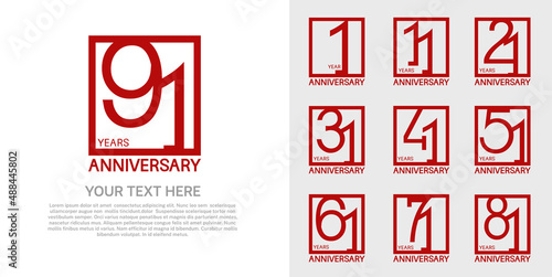 set anniversary logotype premium collection red color in square isolated on white background