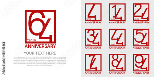 set anniversary logotype premium collection red color in square isolated on white background